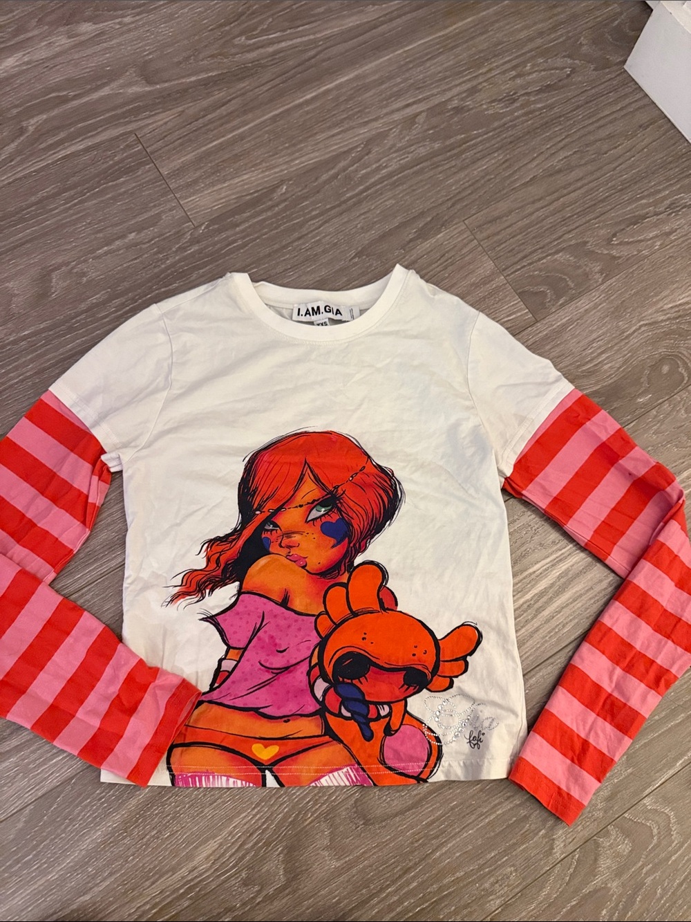 I.AM.GIA FAFI White & Pink Orange Graphic Long-Sleeve Top